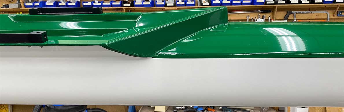 White hull green deck, stripe matches deck